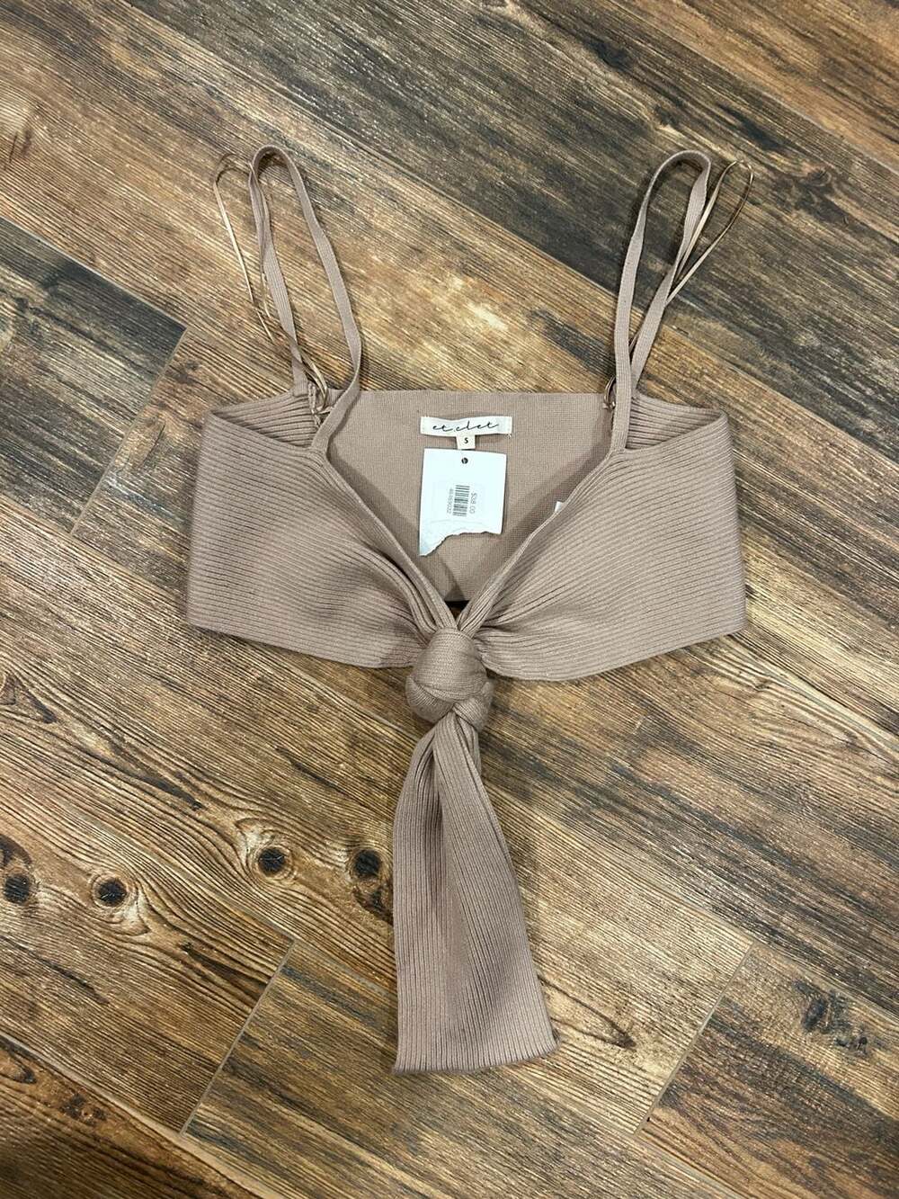 Et Clet Crop Top Size S Tie Front Ribbed Knit NWT